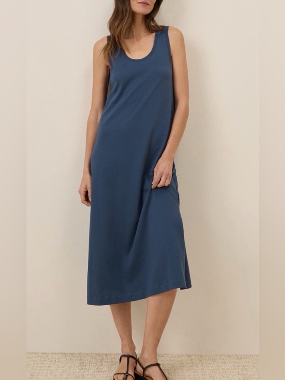 Pact Sleeveless Scoop Midi Tank Dress 100% Organic Cotton - Slate Blue Sz Small
